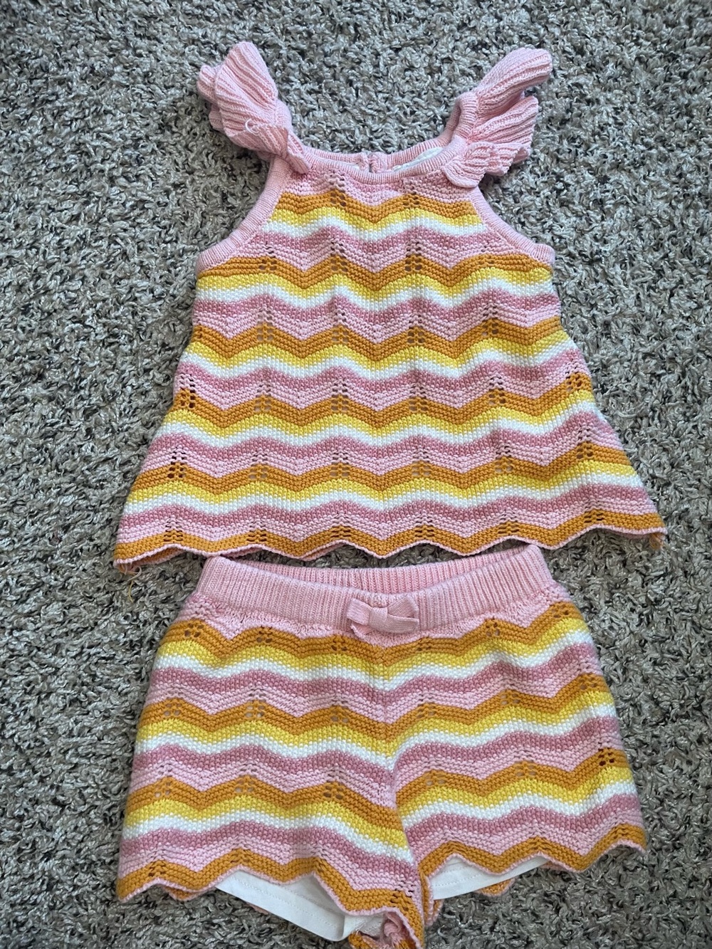 Haute Hippie Pink Yellow Chevron Knit Tank & Shorts Set